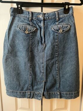Women’s vintage 1980s light wash high-waist denim skirt size 12, 100% cotton
